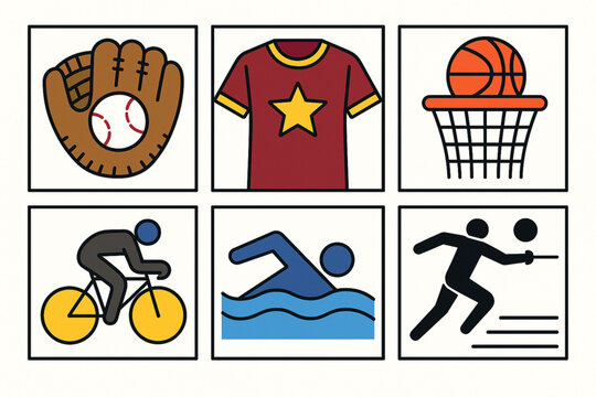 Venezuelan sports culture icons in flat vector grid with bold modern palette on white background