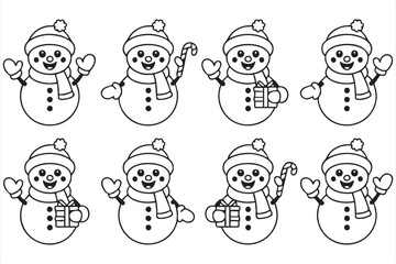 Fototapeta premium Christmas Snowman Line Icons for Holiday Graphics, UI Kits and Seasonal Branding