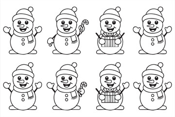 Holiday Snowman Line Art Set for Seasonal Stickers, UI Themes and Creative Templates