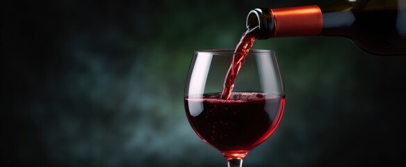 Fototapeta premium Pouring rich deep red wine into an elegant clear drinking glass gracefully.