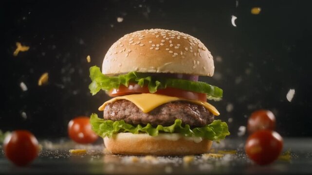 humberger at black backgorund for commercial