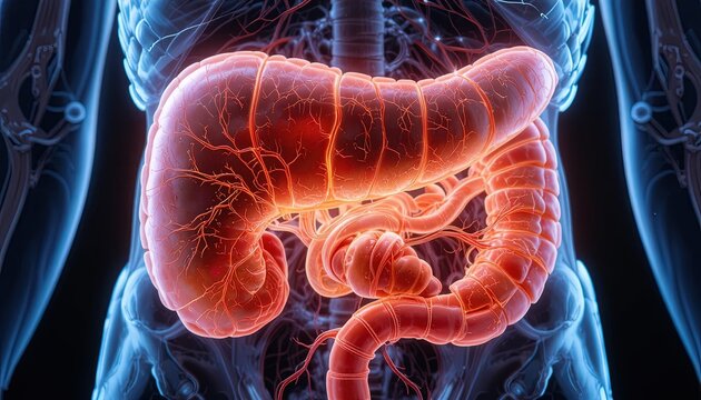 Stunning 3D medical visualization of human digestive system anatomy for educational resources and healthcare awareness campaigns