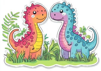 Naklejka premium Cute Dinosaur Sticker Set in Pastel Colors
