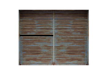 Old metal blind curtains of windows. On isolated transparent background.