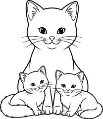 Adorable Cat Family Coloring Page for Kids and Adults