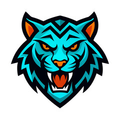 Vibrant blue tiger mascot logo with fierce expression, perfect for esports teams © rayhanbd.net