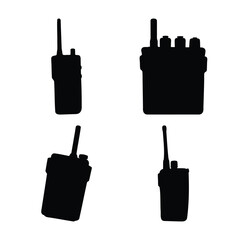 Black silhouette set of walkie talkie radio devices icons