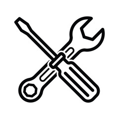 Screwdriver and wrench crossed isolated on, symbolizing repair, construction, or maintenance