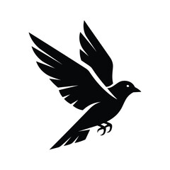 Fototapeta premium Silhouette of a black bird in flight with its wings spread, isolated on