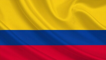 Naklejka premium Colombia national flag with yellow, blue, and red horizontal bands symbolizing wealth, sea, and sacrifice.