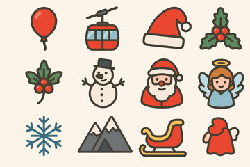 Fototapeta premium Cute Christmas and Winter Holiday Icons Set