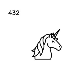 Simple line drawing of a unicorn head with number 432