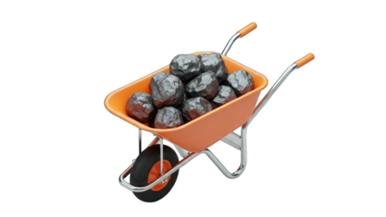 Wheelbarrow Filled with Coal on White Background