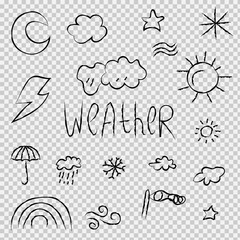 Obraz premium Hand-drawn Weather Symbols and Climate Icons Collection