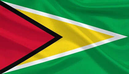Guyana national flag with red and gold triangles on green field, symbolizing nature, zeal, and wealth.
