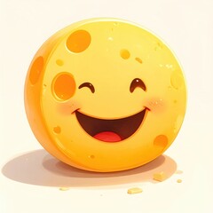 Smiling yellow sphere with holes, big happy face