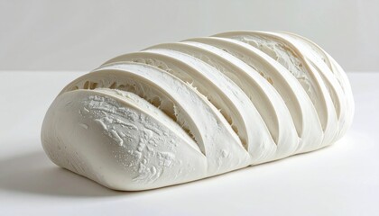 White, sliced loaf of bread on white background, angled view
