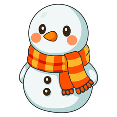 Whimsical Snowman: A charming, cartoon snowman with a carrot nose and cheerful expression, warmly wrapped in a colorful scarf, ready to spread winter cheer.