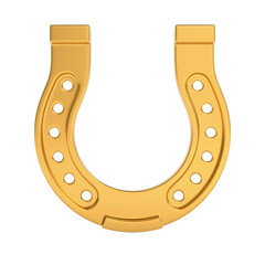 Golden horseshoe on white background. Isolated 3D illustration