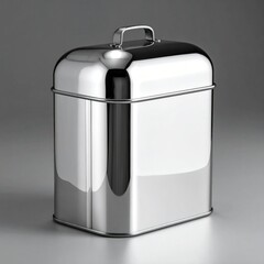 Shiny metal container w/ handle, lid reflects light