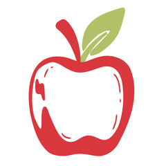 Hand Drawn Red Apple with Leaf Illustration
