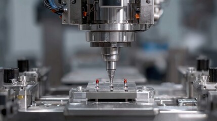 Fototapeta premium Medium shot showcasing advanced robotic extrusion technology integrating sensors for precision control during continuous automated processing