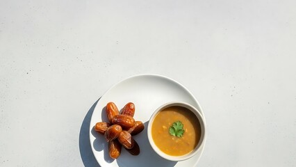 Fototapeta premium Delicious dates served with soup in white bowl