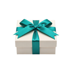 Obraz premium Elegant gift box tied with a rich teal satin ribbon and bow for special occasions transparent background