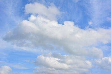 Fluffy White Clouds in a Bright Blue Sky on a Clear Day sky background