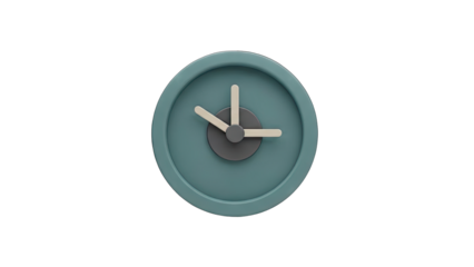 Minimalist Teal Alarm Clock Isolated on Black Background Featuring Simple Analog Design with Hour and Minute Hands Showing Approximate Time