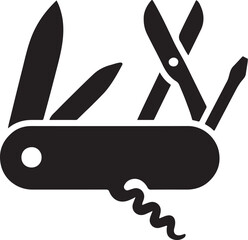 PrintBlack silhouette icon of a swiss army knife with multiple tools