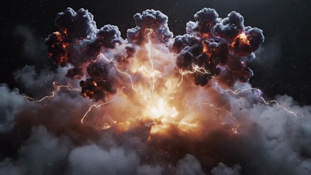 Explosive energy burst with lightning and smoke
