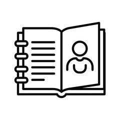Open book icon with person symbol on right page, isolated on