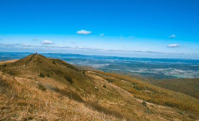 Mountain landscape with blue sky. Polish Bieszczady Mountains.