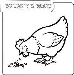 Chicken Coloring Book Page for Kids Farm Animal Drawing