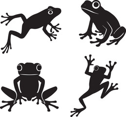 Frog Silhouette Vector Set – Jumping, Tree Frog, and Amphibian Wildlife Icons
