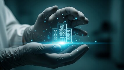 Healthcare professional holding hospital icon