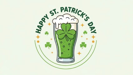 Happy st patricks day illustration of a green beer with shamrocks