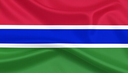Obraz premium Gambia flag with red, blue, and green horizontal stripes separated by thin white lines.