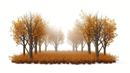 Isolated illustration of trees with yellow leaves on a white background, representing thanks giving in a serene natural setting.