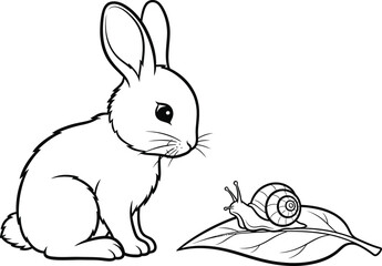Curious Rabbit and Snail on Leaf Nature Illustration