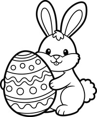 Cute Bunny Rabbit Holding Easter Egg Coloring Page