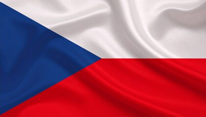 Czech Republic flag with white and red horizontal bands and blue triangle from hoist side.