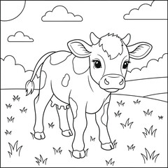 Cute Cow Coloring Page for Kids Farm Animal Outline