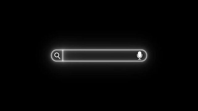White Glowing Search Bar with Microphone Icon on Black Background neon effect