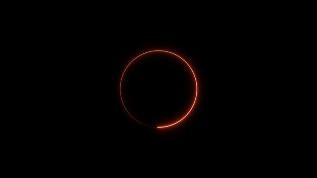 Orange neon circle with glowing segment on black background ring