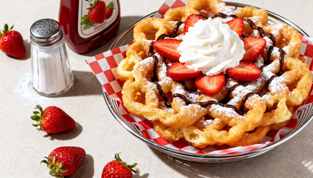 Golden Gourmet Funnel Cake with Strawberries and Chocolate | Fair Food
