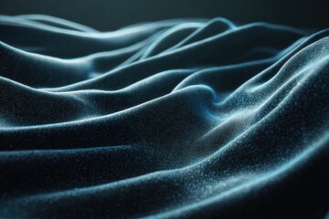 Obraz premium Abstract waves of textured fabric in dark blue, creating a dynamic and captivating visual effect. The light adds depth to the texture.