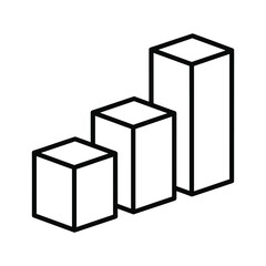 Three cubes of different sizes in a row