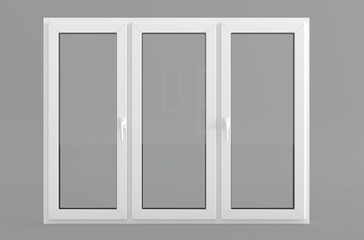 White window frame isolated on white background. Real modern white plastic window frame with sill isolated on white background
